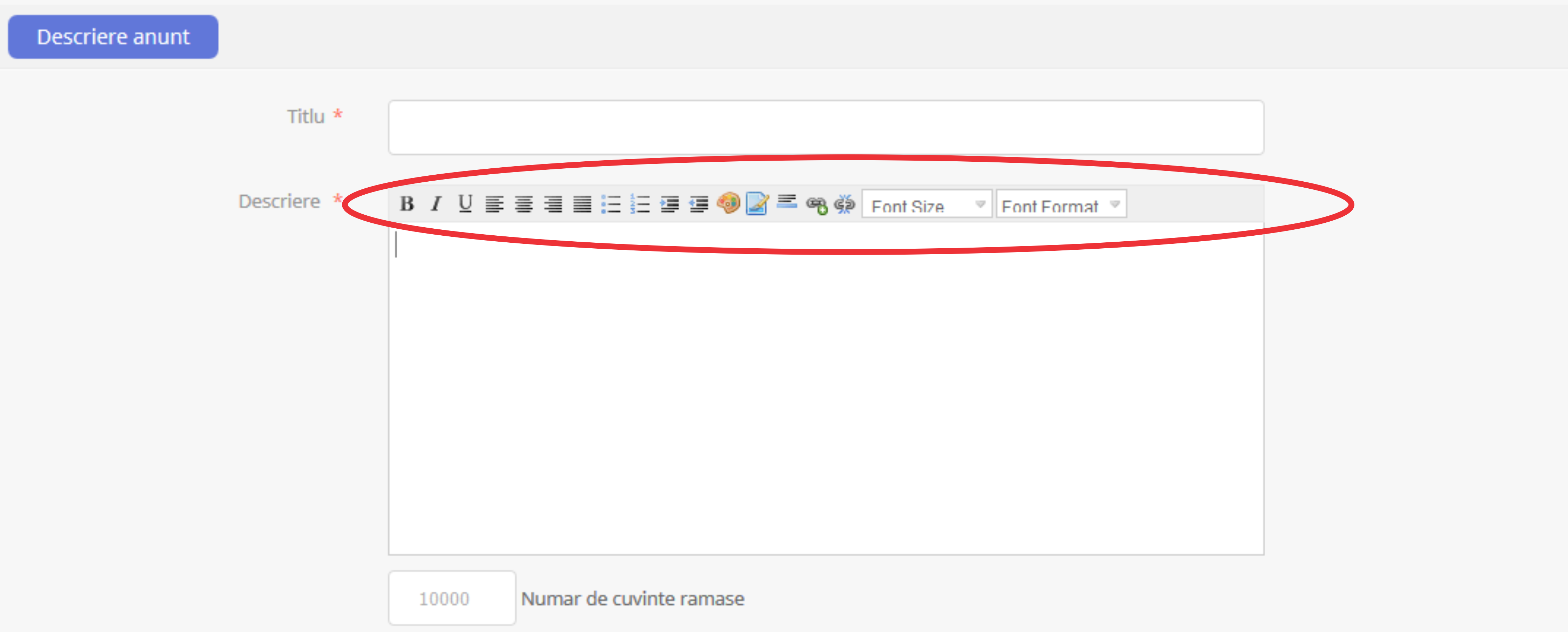 Editor HTML pentru anunturi auto Editor HTML pentru anunturi auto